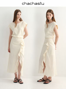 CHACHASTU | Đầm Không Tay Deconstructed Chất liệu Tencel Sọc Dọc Nếp 3D cho Phụ Nữ Mùa Hè