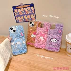 Kawaii Cartoon Leopard Print Silicone Phone Case for 15 pro Max New Model 15 pro Anti-Fall Womens Style Full Cover Soft Edge Case
