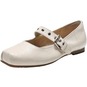 Belle | Leather Square Toe Mary Jane Ballet Shoes For Women