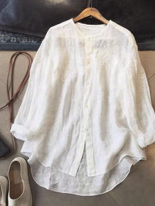 PAIBOLI | Elegant Lightweight Linen White See-through Embroidered Heavywork Silk Cotton Linen Open Cardigan Top For Women