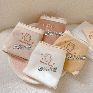 Comfortable Pure Cotton Womens Underwear Autumn Winter Mid-Waist Briefs Antibacterial Cute Cartoon Bear Design Girls Panties