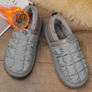 รองเท้าแตะผ้าฝ้ายผู้ชายรองเท้าผ้าฝ้ายหุ้มส้นใส่ในบ้านพื้นนิ่มเพิ่มความหนาให้ความอบอุ่นบุขนฤดูหนาวรองเท้าแตะกันลื่นกันน้ำใส่ไปข้างนอก