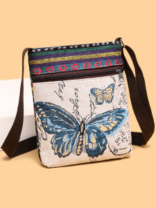กระเป๋าผ้าใบผู้หญิงปักลายสไตล์ชาติพันธุ์ กระเป๋าสะพายข้างแบบสะพายไหล่เดียวสำหรับเด็กนักเรียน กระเป๋าใส่โทรศัพท์มือถือขนาดเล็ก
