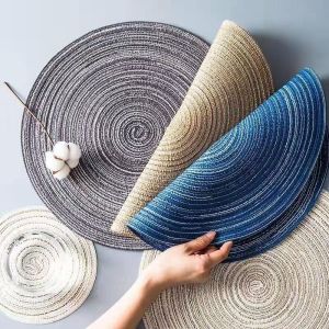 6PCS 30cm Round Placemats Table Mat Heat-Resistant Washable Ramie Placemat Anti-Slip Cup Coasters For Dining hand Placemat Christmas Table Decor Place Mat For Dining Table Elegant Round Design Placemat Heat-Resistant Washable Ramie Coasters