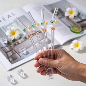 Ống Hút Thủy Tinh Cong Hình Vịt Dễ Thương Có Thể Tái Sử Dụng Dùng Cho Sinh Tố Cocktail Tiệc Bể Bơi Bãi Biển Món Quà Đáng Yêu Cho Ngày Lễ Tình Nhân Giáng Sinh
