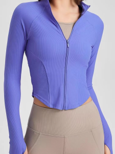Womens Zipper Yoga Sportswear Jacket Long Sleeve Stand Collar Quick Dry Running Fitness Top Tight Threaded Design Training Outerwear
