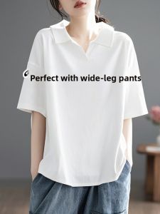 LINGLONGDAI | Cotton White Short Sleeve T-Shirt