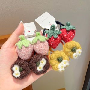 Cute Knitted Strawberry Hair Ties for Girls High Elasticity Hair Bands No Damage to Hair Hair Accessories for Little Girls