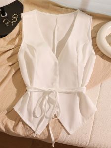 Chic Stylish Sleeveless Vest Top Layering Trendy Womens Fashion Spring Autumn 2024 Unique Design Polyester Fiber V-Neck