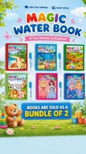 Magic Water Book for Kids (Bundle of 2 Books + 2 Water Pens) | Reusable No-Mess | Educational Activity | Ready Stock SG
