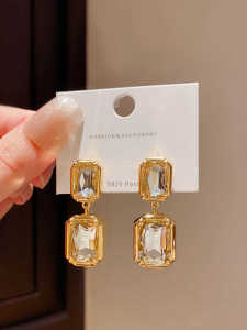 Fashionable Geometric Square Crystal Earrings Womens Elegant Personality Trendy Hoop Earrings Alloy Plated Silver Gold
