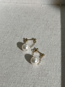 Stunning Floating Pearl Earrings 14K Gold Plated Strong Light Super Beautiful Grey Pearl Womens Fashion Jewelry Earrings