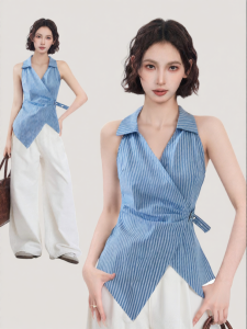 BAIDAIFEI | Halter Sleeveless Polo Collar Tank Top