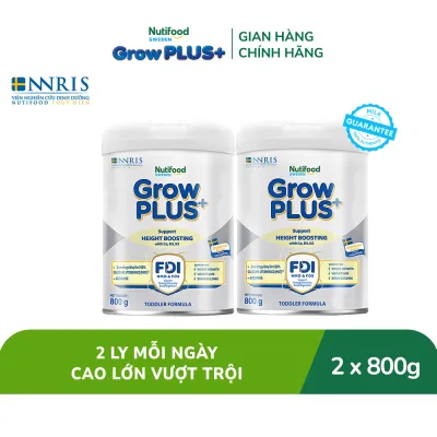 Combo 2 Sữa Bột Nutifood Sweden GrowPLUS+ Cao lớn vượt trội - Hỗ trợ phát triển chiều cao (Bạc) 800g