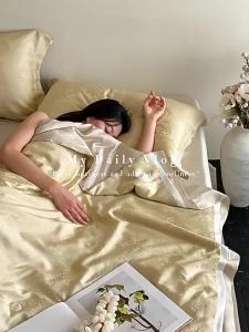Bộ Chăn Ga Gối Tencel Mát Mẻ 4 Món Cao Cấp Hoa Văn Jacquard Có Thể Giặt Máy