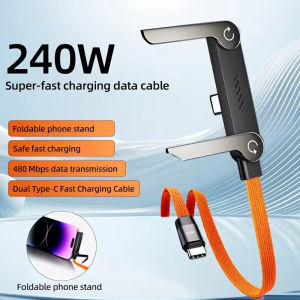EOENKK | 240W Quick Charging Type-C Elbow Cables with Invisible Phone Kickstand Nylon Braided USB C To C Cord for phone