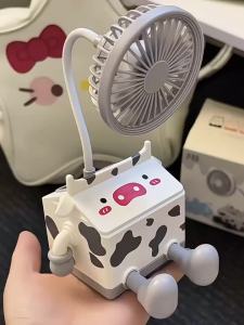 MSTHEOM  Beerus Milk Carton 3-in-1 Mini Fan: Stand and Turbo Cooling - USB-C Charging for Outdoor/Office