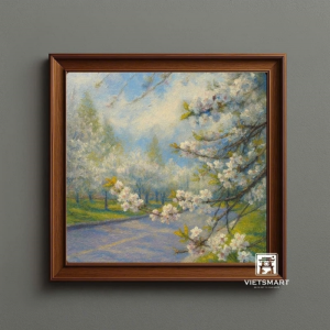 Tranh Nghệ thuật "Con Đường Hoa Mận Trắng" VIETSMART ART - Acrylic 40 x 40cm