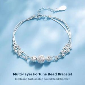 Double Layer Bracelet with Lucky Beads Womens Luxury Sand Gold Bracelet Valentines Day Gift for Girlfriend Birthday Present