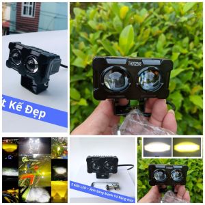 Đèn Trợ Sáng Xe Máy X25 Pro 45W – Bi Cầu 2 Mắt LED Cốt Vàng Pha Trắng Cực Sáng VIP