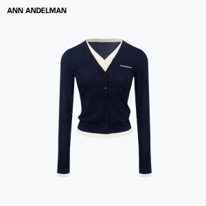 ANN ANDELMAN | Thin Pseudo Two-Piece Knitwear Long Sleeve V-Neck Button Cardigan
