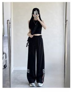 American Casual Sports Wide Leg Pants Women Spring Autumn plus Size Loose Slimming 200 Pounds Sweatpants High Waist Long Straight Tube