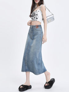 กระโปรงยีนส์ทรงเอเอวสูงสไตล์ย้อนยุคสำหรับผู้หญิง ฤดูร้อน 2023 กระโปรงทรงเอเอวสูง กระโปรงทรงเอสำหรับผู้หญิงไซส์เล็ก