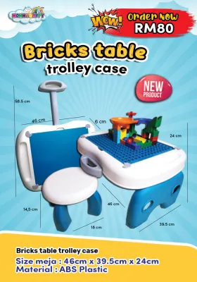 MEJA LEGO BRICKS TABLE TROLLEY CASE with 50pcs bricks set