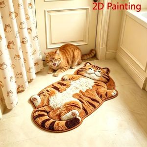 VIKAMA Cute Lying On Back Grey Tabby Cat Shaped Bath Mat Soft Non Slip Bathroom Entry Doormat Bedroom Bedside Carpet Home Decor