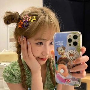 [Cutewomen2020] Cute Metallic Star Hair Clip Popular Hair Accessories y2k Simple Candy Color Hair Clip