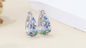 S925 Sterling Silver Earrings Blue Green Flowers and Leaves Earrings Original Simple Fashion Jewelry For Women Birthday Gift