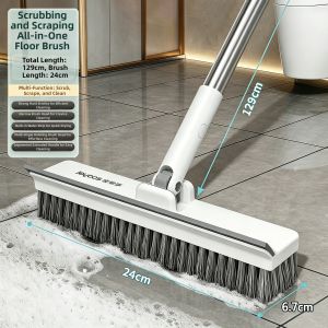 Joybos | Bathroom Floor Brush with Scraper Long Handle