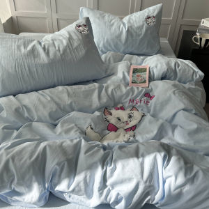 Ultra Soft Cat Pattern Bedding Set for Students Three Piece Washed Cotton Duvet Cover Sheet And Pillowcase Girls Bedroom