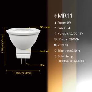 16PCS Energy Saving Led Bulb Mr11 GU4 12V 3W Cob Spotlight 3000k 4000k 6000k Warm Light For Home Decoration Replace Halogen Lamp