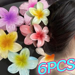 🔥ร้อน🔥6ชิ้นกิ๊ฟหนีบผมดอกไม้ผู้หญิงหมวกบาเร็ตดอกไม้แบบฮาวายไล่ระดับสีกิ๊บติดผมเด็กวันหยุดเครื่องประดับผมชายหาดสไตล์โบฮีเมียนไข่