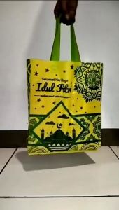 Lusinan 12 Tas Kain Spunbond Motif Lebaran Idul Fitri Goodie Bag Ukuran 25x35x10 cm Cocok Untuk Wadah Sembako Hantaran Wadah Sayuran Bingkisan THR Parcel Toples Kue Sirup Kaleng Biskuit Mika Bento Thinwall Ompreng Baskom Kantong Kain