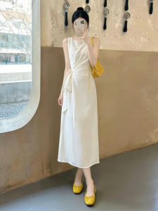 HUAYILING | French Style Elegance Sleeveless Waist-cinching Long Dress