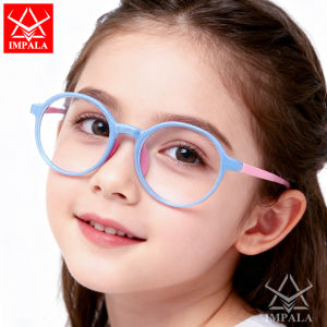 IMPALA FL1012W แว่นตาป้องกันแสงสีฟ้าแฟชั่นสำหรับเด็กหญิงเด็กชาย2-8ปีเด็กกรอบซิลิโคนเด็กผ้าปูที่นอนแว่นคอมพิวเตอร์ป้องกันรังสียูวีป้องกันความเมื่อยล้าเลนส์ HD เรซิ่น