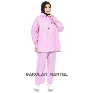 SMOOTH jas hujan setelan celana warna soft lucu anti rembes pink