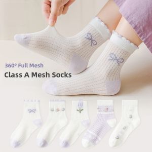 MiiOW | Ice Silk Childrens Socks Breathable Anti-Odor Thin No-Cuff Short Mesh Cotton Socks For Girls Spring Summer Season MiiOW Brand