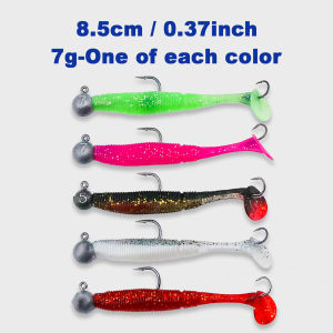 Softbait Lure with Jig Head Double Hook 3~10g Paddle Tail Soft Plastic Lure 5Pcs Bulk