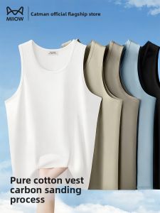 MiiOW | Pure Cotton Sleeveless Vest For Men Fitness Summer New Style Thickened Catman Brand Round Neck Pullover Youth Summer Vest
