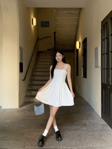 Elegant White French Style Strapless Dress Womens Summer High Waist A-Line Mini Skirt Polished Simplicity Polyester Blend