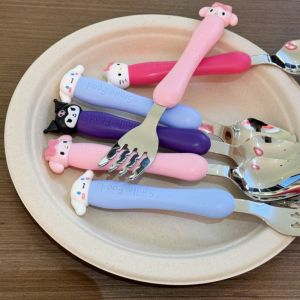 Portable Cartoon Family Kurokos Student Stainless Steel 304 Fork Spoon Set: Easy to Clean Durable Children's Dinnerware Set