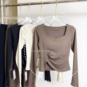 Slimming Fitness Clothes Womens Yoga Sportswear Long Sleeve Asymmetrical Hemline Enhanced Chest Pad Breathable Moisture Wicking