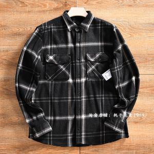 Áo Sơ Mi Kẻ Caro Dày Ấm Áp Cho Nam Mùa Thu Đông Thường Ngày Phong Cách Mỹ Cổ Bẻ Tay Dài Polyester Nguyên Chất