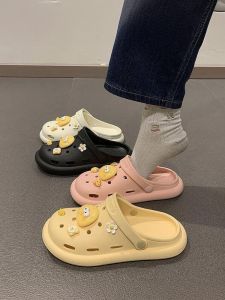 Student Themed Womens Summer Thick Heel Sandals Slip-On Beach Care Medical Flip Flops Anti-Slip Outdoor Wear Faux Fur Trim