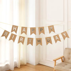 Bộ Dây Cờ Trang Trí Sinh Nhật Bằng Giấy Kraft Happy Birthday Cho Bé Trai Bé Gái Tiệc Chào Đón Em Bé Đồ Trang Trí Cờ Dây Trang Trí