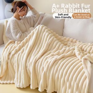 Thick Warm Winter Rabbit Fur Coral Fleece Throw Blanket
