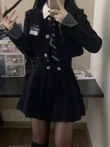 Preppy Style JK Uniform Suit Spring and Autumn Small Classy Short Suit Outwear Pleated Skirt Socialite Two-piece Set